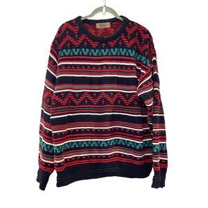 Portland Sweater Co Red Navy Knit Crewneck Sweater Grandpa 90s USA Chunky XL